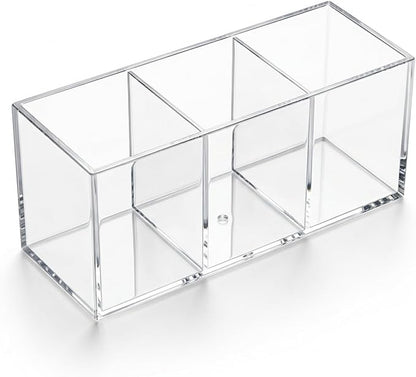 Daxolanz 3 Section Acrylic Cutlery Organizer for Countertop, Modern Flatware Storage Caddy for Spoons Forks Knives, Space Saving Utensil Holder for Kitchen, Cabinet or Dining Room (Medium)