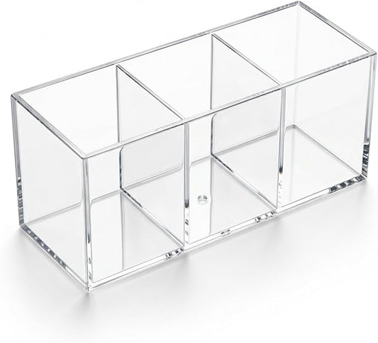 Daxolanz 3 Section Acrylic Cutlery Organizer for Countertop, Modern Flatware Storage Caddy for Spoons Forks Knives, Space Saving Utensil Holder for Kitchen, Cabinet or Dining Room (Medium)