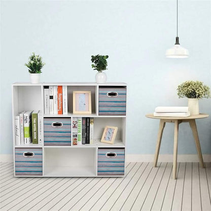 6 Cube Storage Bins Teal Stripes Gradient Lines 10.5x10.5x11 Inch Foldable Whale Coastal Print Fabric Half Storage Basketes for Home Organizers Storage Drawer,QY-SC12-6