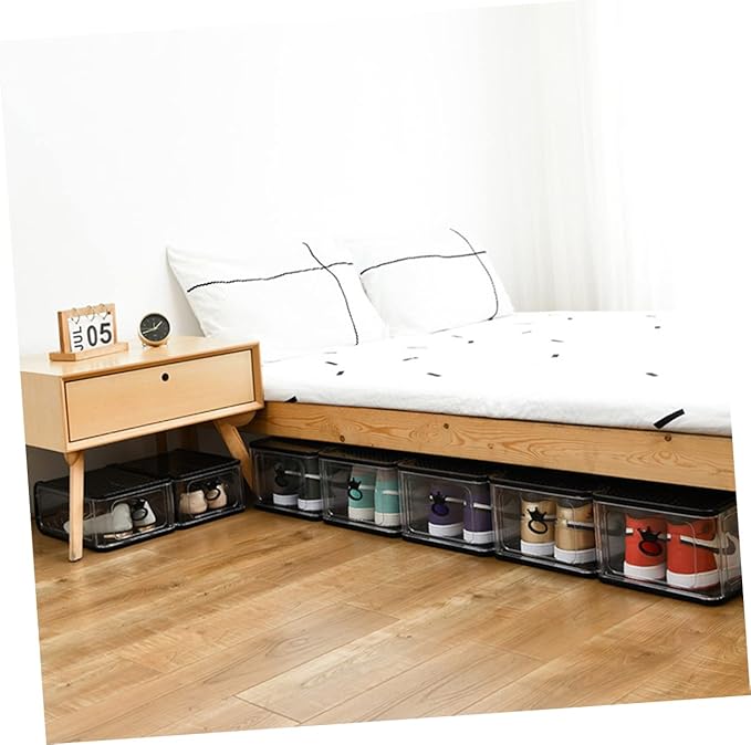 Outanaya 5pcs Shoe Storage Bin Foldable Plastic Shoe Boxes Breathable Loop for Easy Access