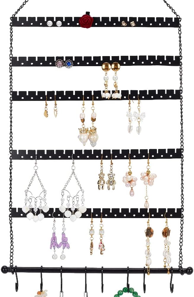 NBEADS Wall Hanging Jewelry Organizer, Earring Necklace Holder with Hanging Hooks for Earrings, Necklaces, Bracelets