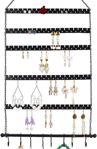 NBEADS Wall Hanging Jewelry Organizer, Earring Necklace Holder with Hanging Hooks for Earrings, Necklaces, Bracelets