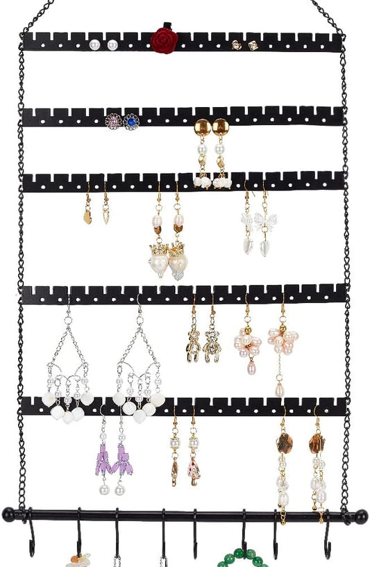 NBEADS Wall Hanging Jewelry Organizer, Earring Necklace Holder with Hanging Hooks for Earrings, Necklaces, Bracelets