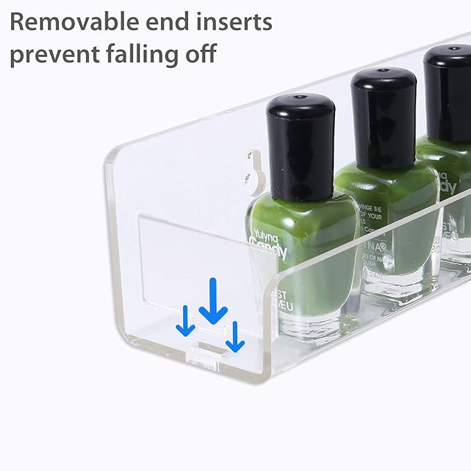 Umirokin Acrylic Nail Polish Rack Wall Mounted - 6 Pack Clear Nail Polish Organizer Shelf for 60-90 Bottles, Hanging Floating Essential Oil Storage & Paint Rack, 15 Inch Wall Holder for Salon & Home