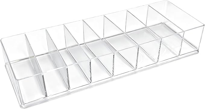 Clear Acrylic Makeup Compact Organizer with 8 Slots, Vanity Storage Holder for Eyeshadow, Powder, and Cables