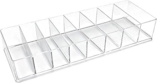 Clear Acrylic Makeup Compact Organizer with 8 Slots, Vanity Storage Holder for Eyeshadow, Powder, and Cables