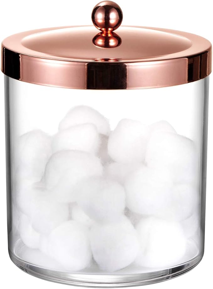 SheeChung 50oz Large Apothecary Jar with Rose Gold Rust-Proof Lid - Shatterproof Plastic Laundry Pods Container - Chic Rose Gold Bathroom & Vanity Storage Organizer for Scent Beads, Salts