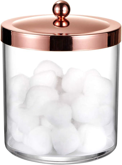 SheeChung 50oz Large Apothecary Jar with Rose Gold Rust-Proof Lid - Shatterproof Plastic Laundry Pods Container - Chic Rose Gold Bathroom & Vanity Storage Organizer for Scent Beads, Salts