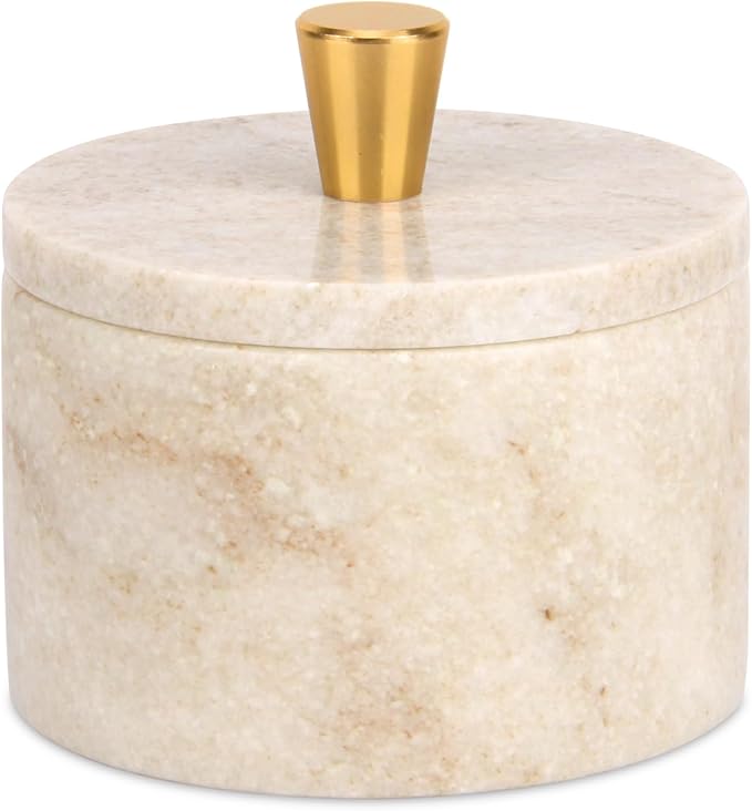 Marble Salt Cellar with Lid, 4 inch Natural Stone Salt Pepper Box, Alloy Lid for Kitchen Countertop Storage (Viva jade, 4 * 3.5)