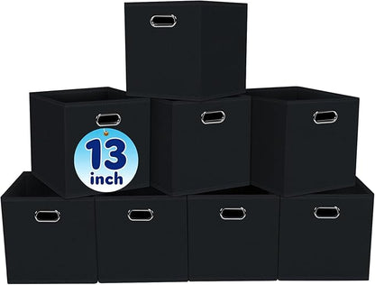 Fabric Cubby Storage Bins,13x13x13 Inches ,Cube Organizer Bin Foldable Storage Boxes with Dual Handles Fabric Organizer Box and collapsible Storage basket,Set of 8,Black
