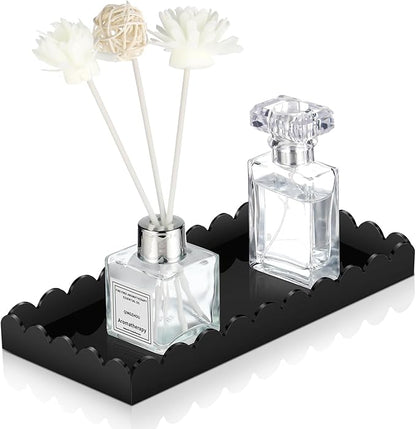 Acrylic Bathroom Vanity Tray 7.9", Soap Dispenser Decorative Scalloped Tray for Bathroom Kitchen Living Room Decor Vanity Perfume, Black