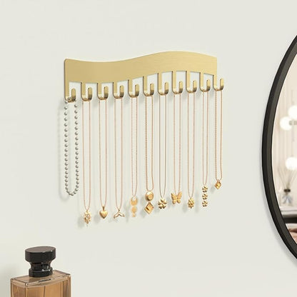 Wall Necklace Organizer Holder: Wall Mounted Jewelry Hanging Storage Necklaces Display Hanger Gold