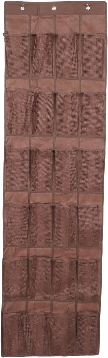 ARTIBETTER 24-pocket over The Door Shoe Organizer Bag 48x168cm Mesh Hanging Storage Pouch for Slippers and Shoes Brown Breathable for Home Closet