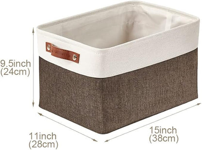 DECOMOMO Storage Bins, Large Fabric Storage Baskets for Shelves, Decorative Linen Closet Organizer, 15 x 11 x 9.5 inches (Brown & White, 4 Pack)