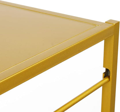Double-Sided 16 Tier Ribbon Rack, Large Capacity Rolling Ribbon Wrapping Paper Organizer w/Top Shelf & Basket, Movable Metal Storage Cart for Home Retail Studio, 39"x13"x59" (Gold)