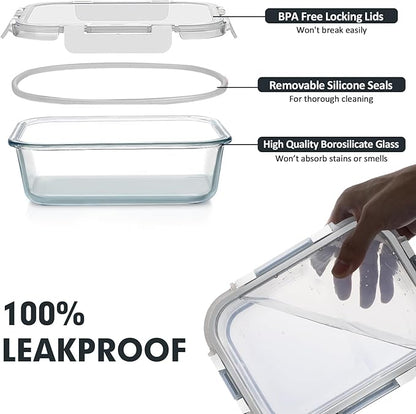 VERONES 30 Pieces Glass Meal Prep Containers Set, Stackable Food Storage Containers with Lids-Airtight Glass Lunch Containers，for Microwave, Oven, Freezer & Dishwasher,White