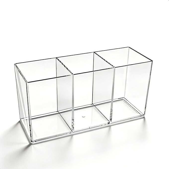 Makeup Brush Holder, Clear Acrylic Organizer for Women & Girls, 7.1x2.8x3.5in Desk Storage for Makeup Brushes & Cosmetic Tools, Easy Access (Clear -3)