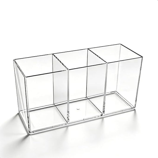 Makeup Brush Holder, Clear Acrylic Organizer for Women & Girls, 7.1x2.8x3.5in Desk Storage for Makeup Brushes & Cosmetic Tools, Easy Access (Clear -3)