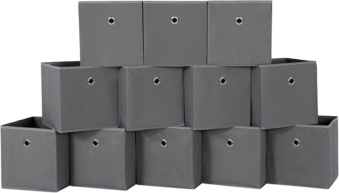 Foldable Storage Cubes Bins ,11 Inch Cloth Storage Cube Fabric Storage Box Cubes Organizer Baskets with Dual Handles for Home Organizer Set of 12 (Grey)