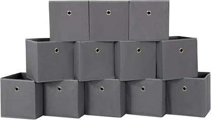 Foldable Storage Cubes Bins ,11 Inch Cloth Storage Cube Fabric Storage Box Cubes Organizer Baskets with Dual Handles for Home Organizer Set of 12 (Grey)