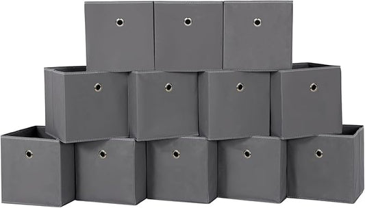 Foldable Storage Cubes Bins ,11 Inch Cloth Storage Cube Fabric Storage Box Cubes Organizer Baskets with Dual Handles for Home Organizer Set of 12 (Grey)