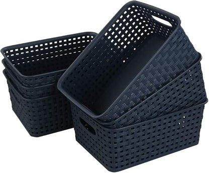 Sandmovie Plastic Weave Storage Baskets for Kitchen Bathroom, Navy Blue, 6 Packs