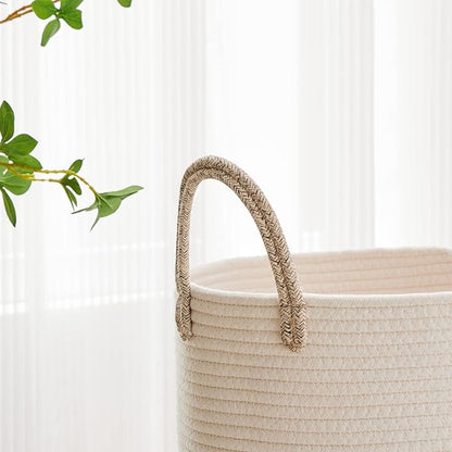 VIPOSCO Large Laundry Hamper, Tall Woven Rope Storage Basket for Blanket, Toys, Dirty Clothes in Living Room, Bathroom, Bedroom - 72L White & Brown