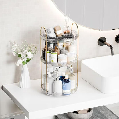 360° Rotating Makeup Organizer, Large Capacity 3 Tier Perfume Skincare Clear Bathroom Organizers, Multi-Function Spinning Cosmetic Storage for Bedroom, Dresser, Countertop