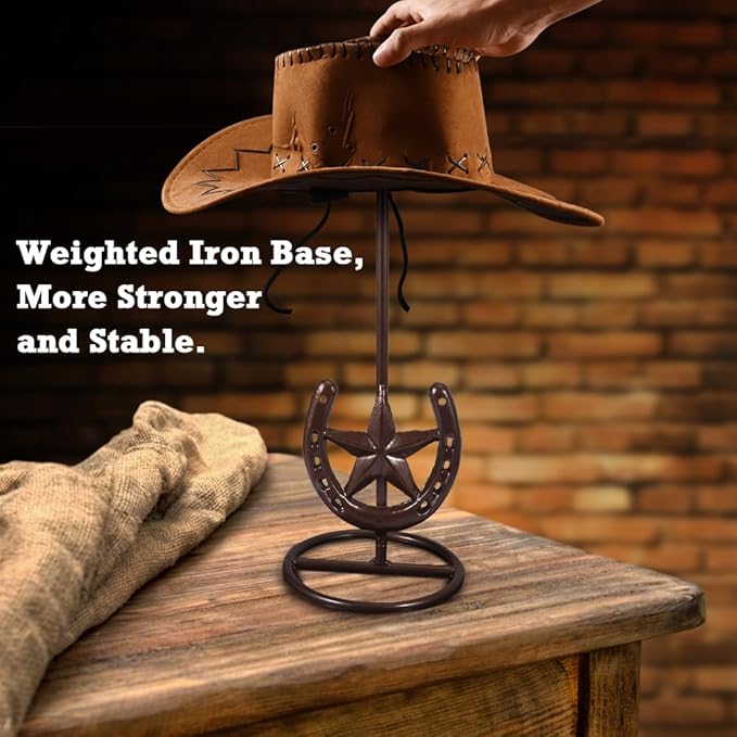 Cowboy Hat Rack Cowboy Hat Stand, Hat Display, Western Horseshoe Decor, Desk Hat Stands for Fedora, Sun Hats,Straw Hats, Cowboys Gifts for Men (2 Pack Red Bronze)