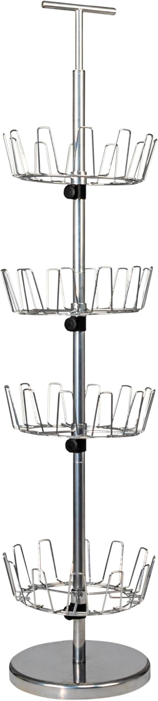 Household Essentials 4-Tier Revolving Shoe Tree, Heavy-Duty Steel with Stabilized Base, Holds 24 Pairs of Shoes, Great for Most Styles, Chromelike Finish