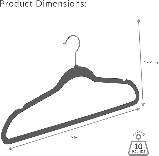 Simplify Slim Velvet Clothes Hangers | 50 Pack | Non-Slip | Shirts | Suit | Pants | Dresses | Garments | Closet Storage & Organization | Durable | Grey