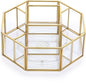 Hipiwe 360 Degree Rotating Glass Makeup Organizer- 5 Slots Gold Metal Cosmetic Storage Display Holder Octagon Dresser Bathroom Spinning Vanity Organizer For Makeup Brushes, Lipsticks, Perfume