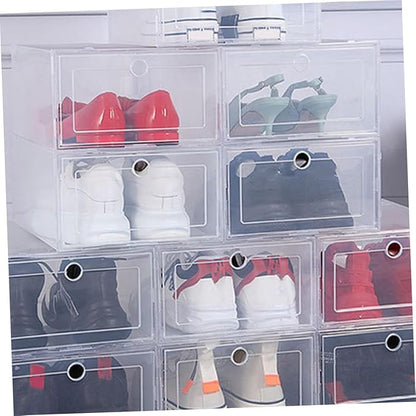 Luxshiny Shoe Boxes Lids 4 Pack Stacked Shoe Storage Boxes Pp Plastic Home Organizers