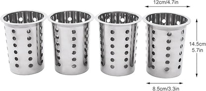 Commercial 4-Hole Flatware Cylinder Holder with Cups, 4-Compartment Stainless Steel Cylinder Flatware Silverware Caddy Utensil Holder Organizer Canddy Countertop for Restaurant Kitchen
