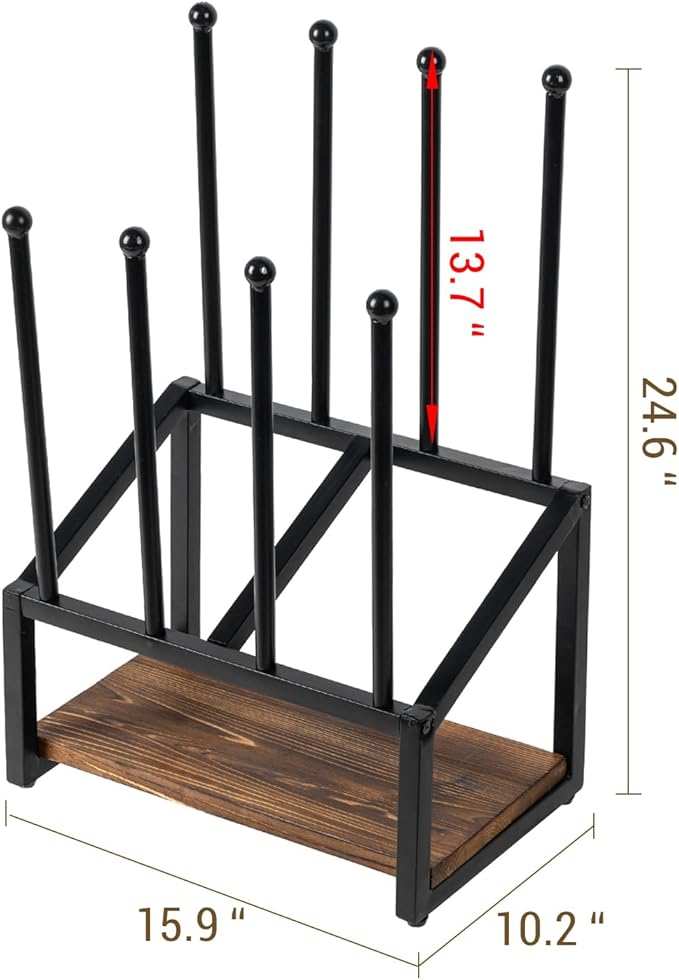 MyGift Industrial Metal & Burnt Wood 4-Pair Boot Rack with Shoe Shelf - Freestanding Rustic Entryway Organizer, Non-Slip Floor Protector for Mudroom/Garage/Closet