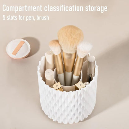Anyoifax Makeup Brush Holder Organizer 360°Rotating Make Up Brushes Container for Vanity, Spinning Cosmetics Storage Cup, Ripple White