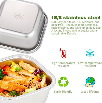 4 Pack Sandwich Containers: 30oz Stainless Steel Lunch Box with Silicone Lids, Meal Prep Container Reusable Metal Sandwiches Food Storage for Kitchen & Office Salad Snacks Fruits