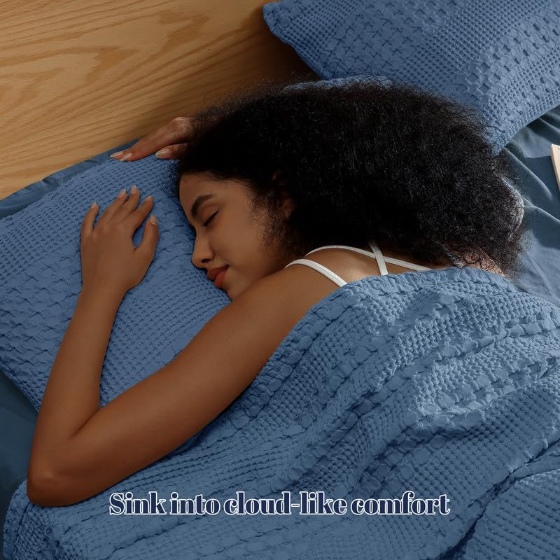 PHF Cotton Waffle Pillow Shams Queen Size 20" x 30", Denim Blue, No Insert - Image 2