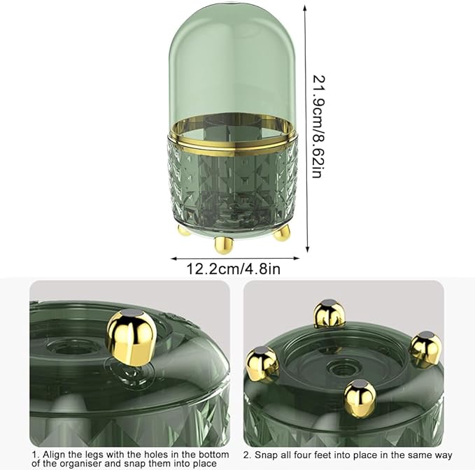 Makeup Brush Holder with Dustproof Lid, 360° Rotating Makeup Organizer, Spinning Cosmetic Organizer Pen Holder for Vanity Bathroom (Dark Green)