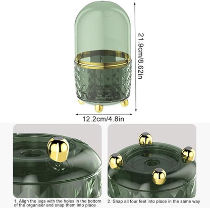 Makeup Brush Holder with Dustproof Lid, 360° Rotating Makeup Organizer, Spinning Cosmetic Organizer Pen Holder for Vanity Bathroom (Dark Green)