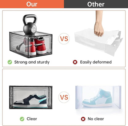 INSTY 12 Pack Gray Transparent Shoe Storage Organizer, Stackable Shoe Boxes for Closet, Drop Front Plastic Shoe Box with Grey Door, Easy to Assemble, Fit up US Size 12(13.4”x 9.8”x 7.1”)