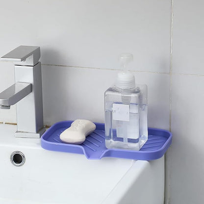 MicoYang Silicone Bathroom Soap Dishes with Drain Spout-Bathroom and Kitchen Sink Organizer,Sponge Holder,Dish Soap Tray,Perfect for Dispenser,Scrubber,Bottle on Sink or Counter-Light Purple 9.6"×5.3"