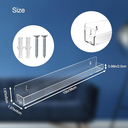 Nail Polish Shelf Wall 15 Inch Acrylic Clear Rack Sunglass Organizer Multi-Purpose Floating Shelves for Beauty Salons Retailer Dressing Room (9 PCs)