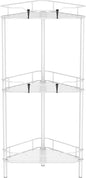 HuggieGems 3 Tier Floor Standing Corner Shower Caddy Organizer Shelf with Hooks, Bathroom Shelves Stand Rack, White