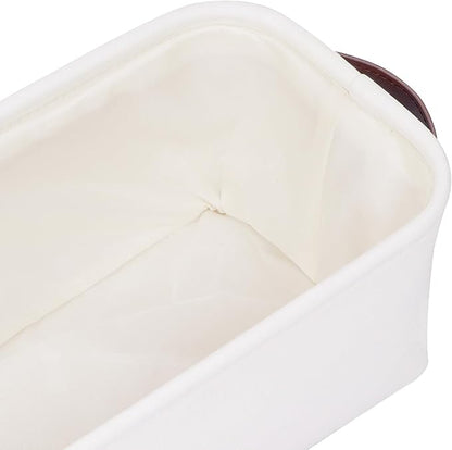 Small Fabric Storage Bins, 15x6x5 inch Narrow Storage Baskets 4-Pack Long Storage Basket for Organizing with Handles, Decorative Basket for Closets, Shelves, Toilet Paper, Off White