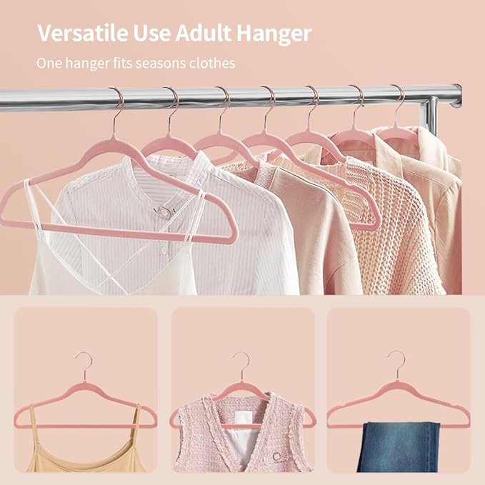 Stormix 36 Pack Velvet Hangers, 17.3 x 8.9 Inches Clothes Hangers, Non Slip Dresses Hangers with Shoulder Notches for Adult Pink - Rose Gold Hook