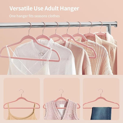 Stormix 36 Pack Velvet Hangers, 17.3 x 8.9 Inches Clothes Hangers, Non Slip Dresses Hangers with Shoulder Notches for Adult Pink - Rose Gold Hook