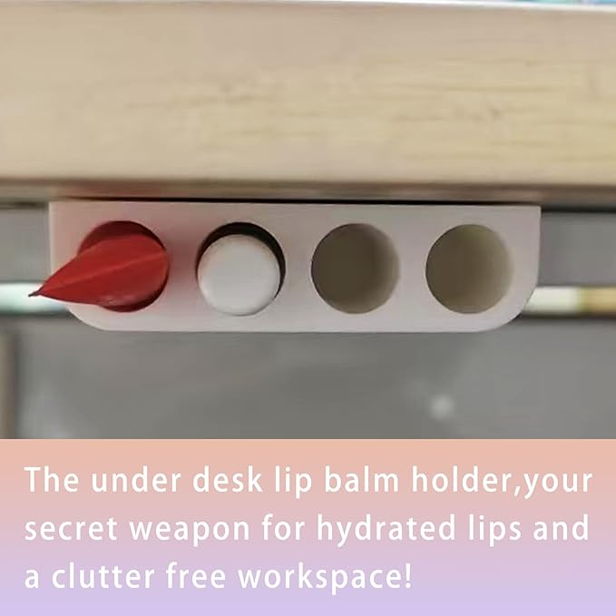 PIAOLGYI Under Desk Lip Balm Holder,Chapstick Holder Holds 4 Standard Tubes of Chapstick(White)