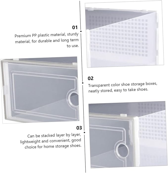 2PCS Transparent Stackable Shoe Storage Boxes Plastic Drawer Style Shoe Organizer for Dormitory and Neat Closet Storage