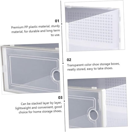 2PCS Transparent Stackable Shoe Storage Boxes Plastic Drawer Style Shoe Organizer for Dormitory and Neat Closet Storage